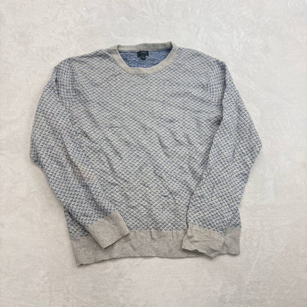 J.Crew Men's Sweater Grey Blue Size L Textured Knit Crew Neck Long Sleeve Casual